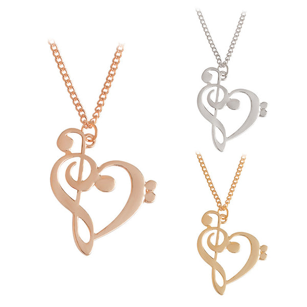 Minimalist Simple Fashion Hollow Heart Shaped Musical Note Pendant Necklace Music Jewelry Gold Silver Special Gift