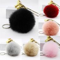Big leather pom pom Keychain 8CM good quality Fur Pom Pom KeyChain Rabbit Hair Bulb Bag Fur Ball Pendant cute for women key ring
