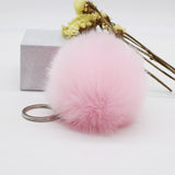 Big leather pom pom Keychain 8CM good quality Fur Pom Pom KeyChain Rabbit Hair Bulb Bag Fur Ball Pendant cute for women key ring
