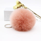 Big leather pom pom Keychain 8CM good quality Fur Pom Pom KeyChain Rabbit Hair Bulb Bag Fur Ball Pendant cute for women key ring