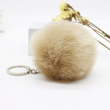 Big leather pom pom Keychain 8CM good quality Fur Pom Pom KeyChain Rabbit Hair Bulb Bag Fur Ball Pendant cute for women key ring