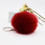 Big leather pom pom Keychain 8CM good quality Fur Pom Pom KeyChain Rabbit Hair Bulb Bag Fur Ball Pendant cute for women key ring
